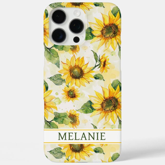 Aquarell-Sonnenblumen monogrammiert Case-Mate iPhone Hülle (Rückseite)