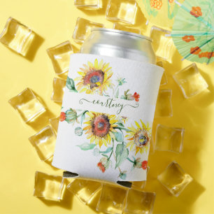 Aquarell-Sonnenblumen personalisiert Dosenkühler