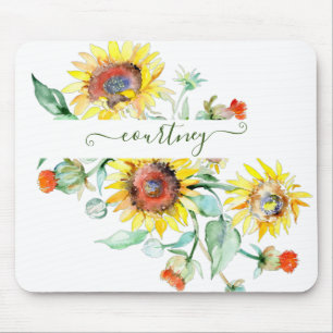 Aquarell-Sonnenblumen personalisiert    Mousepad