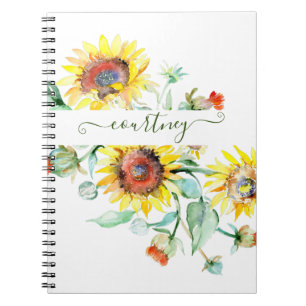 Aquarell-Sonnenblumen personalisiert    Notizblock