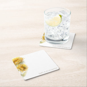 Aquarell-Sonnenblumen Personalisierte Hochzeit Rechteckiger Pappuntersetzer