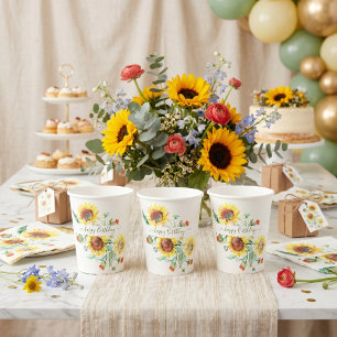 Aquarell-Sonnenblumen personalisierte Papiertassen Pappbecher