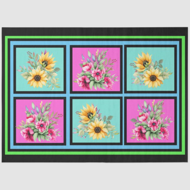 Aquarell Sonnenblumen & Rosa Florals Deko Seidenpapier (Vorderseite)