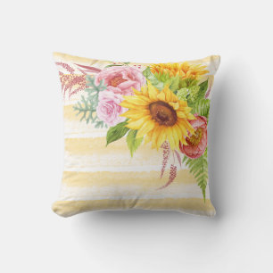 Aquarell Sonnenblumen Rose Peonies Streifen Kissen