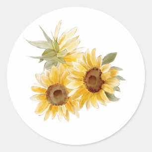 Aquarell-Sonnenblumen Runder Aufkleber