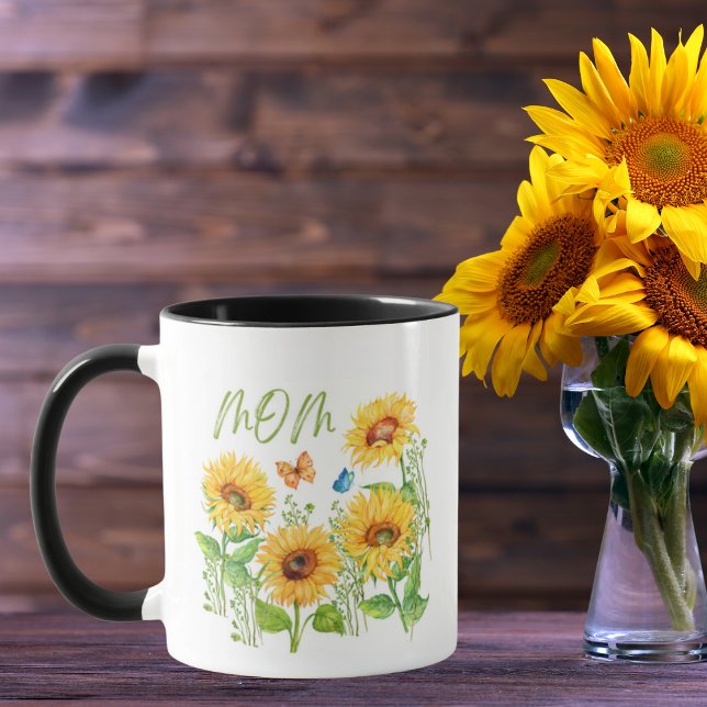 Aquarell Sonnenblumen Schmetterlinge Muttertag Tasse (Von Creator hochgeladen)