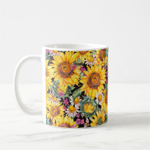 Aquarell-Sonnenblumen Sommer vintage nahtloses Mus Kaffeetasse