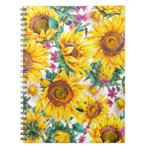 Aquarell-Sonnenblumen Sommer vintage nahtloses Mus Notizblock