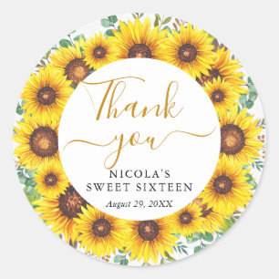 Aquarell-Sonnenblumen Sweet Sixteen Runder Aufkleber