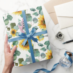 Aquarell-Sonnenblumen- und Eukalyptus-Nahtlosmuste Geschenkpapier