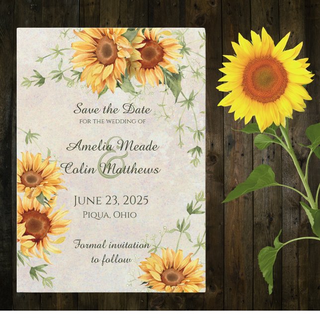 Aquarell Sonnenblumen und Reben Save The Date (Von Creator hochgeladen)