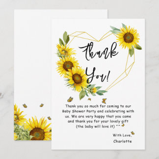 Aquarell-Sonnenblumen und Schmetterlinge Baby Show Dankeskarte