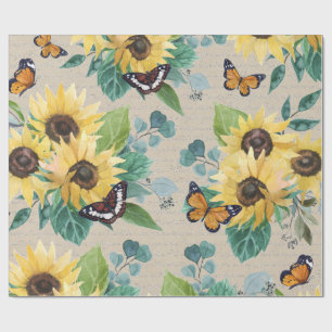 Aquarell-Sonnenblumen und Schmetterlinge Decoupage Geschenkpapier