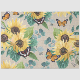 Aquarell-Sonnenblumen und Schmetterlinge Decoupage Seidenpapier