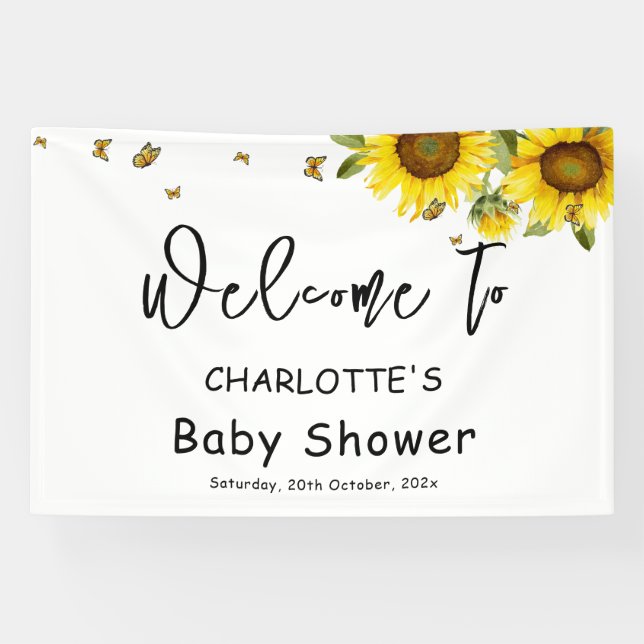 Aquarell Sonnenblumen und Schmetterlinge Kinderdus Banner (Horizontal)