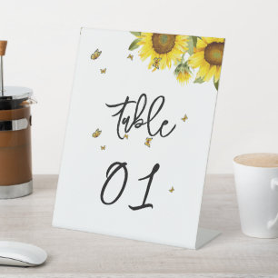 Aquarell-Sonnenblumen- und Schmetterlings-Tischnum Sockelschild