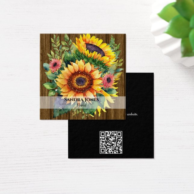 Aquarell Sonnenblumen Visitenkarte - Holzfront (Schreibtisch)