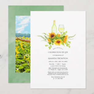 Aquarell-Sonnenblumen-Wein-Feier des Lebens  In Einladung