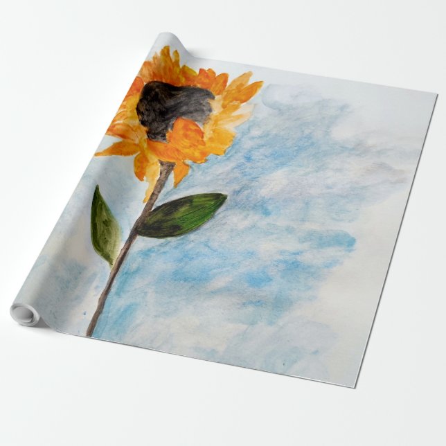 Aquarell Sonnenblumenmalerei Geschenkpapier (Ungerollt)