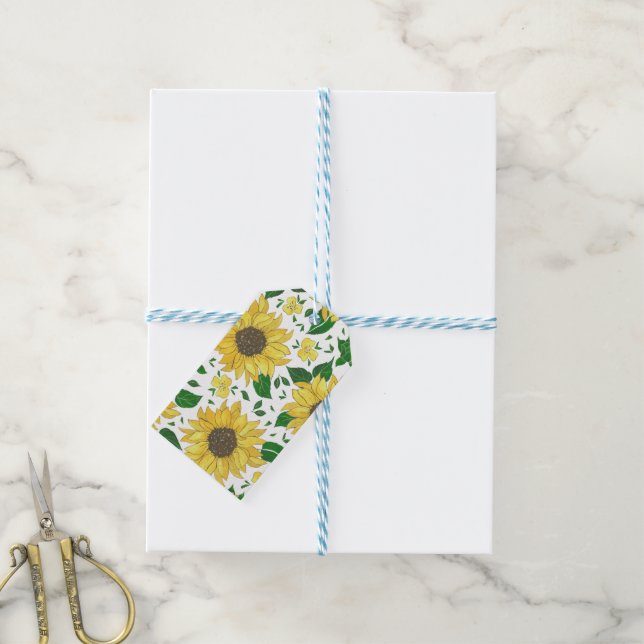 Aquarell-Sonnenblumenmuster  Geschenkanhänger (Mit Garn)