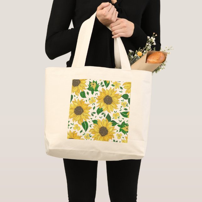 Aquarell-Sonnenblumenmuster  Jumbo Stoffbeutel (Vorderseite (Produkt))