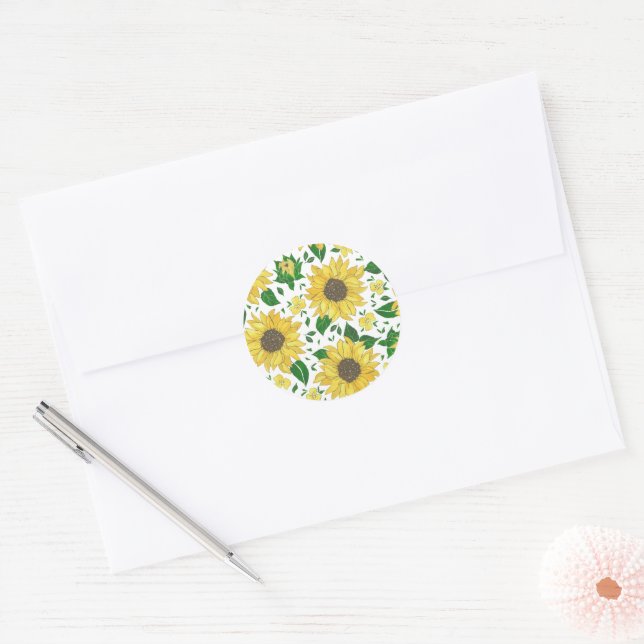 Aquarell-Sonnenblumenmuster  Runder Aufkleber (Umschlag)