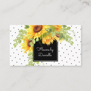 Aquarell-Sonnenblumenstrauß und Punkte Visitenkarte