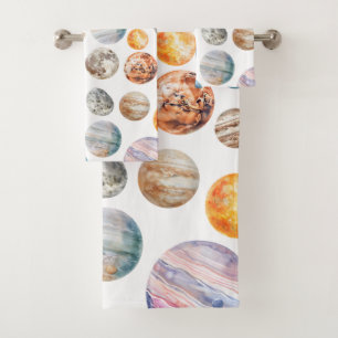 Aquarell Sonnensystem Planeten Weltraum Badhandtuch Set