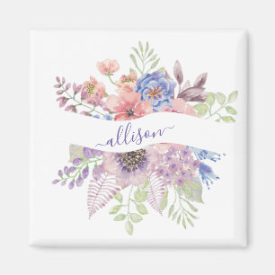 Aquarell-Sonnenuntergang-Blumen personalisiert Magnet