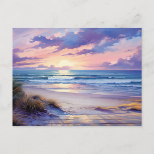 Aquarell-Sonnenuntergang-Strand-Küstenkunst-Postka Postkarte