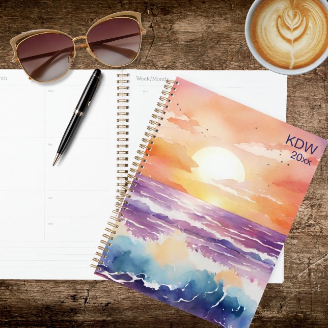 Aquarell-Sonnenuntergang-Surf-Monogramm  Planer (Von Creator hochgeladen)