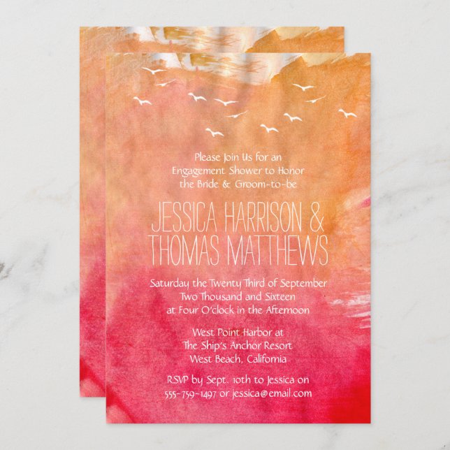 Aquarell Sonnenuntergang Verlobung Dusche oder Par Einladung (Vorne/Hinten)