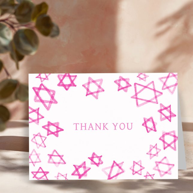 Aquarell Spaß Rosa Star von David Bar Bat Mitzvah Dankeskarte (Watercolor Fun Pink Star of David Bar Bat Mitzvah Jewish Thank You Card
)