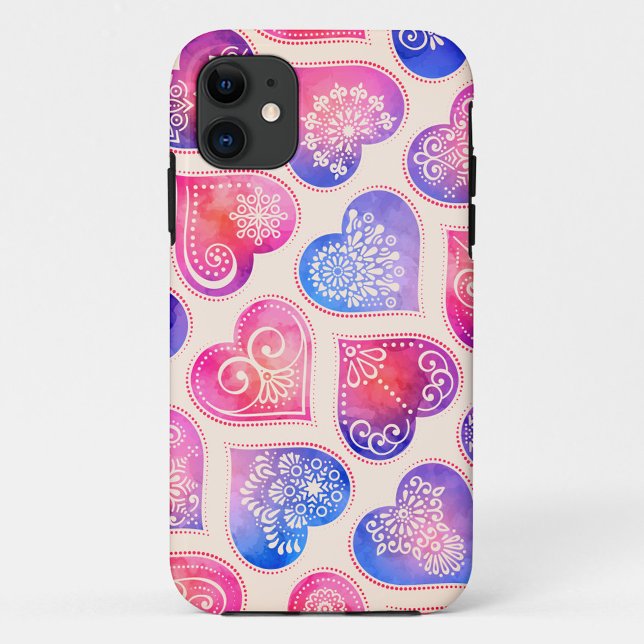 Aquarell-Spitzen-Herzen-Muster Case-Mate iPhone Hülle (Delicate lace hearts meet dreamy watercolor hues.”)
