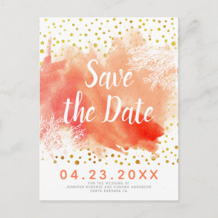 Aquarell-Splash-Korallenriff-Hochzeit Save the Dat Ankündigungspostkarte