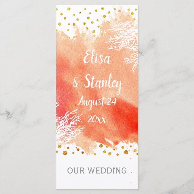 Aquarell-Splash, Korallenriff-Hochzeitsprogramm Programm (Vorderseite)