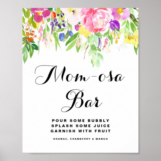 Aquarell Spring FLowers Baby Shower Mama-osa Bar Poster (Vorne)