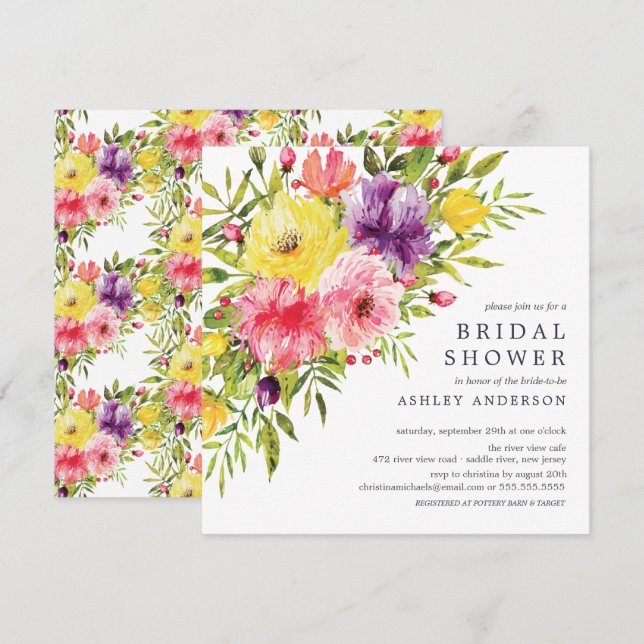 Aquarell Springtime Brautparty Invita Einladung (Vorne/Hinten)