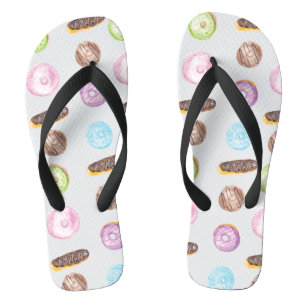 Aquarell-Sprinkle-Frosted-Donuts-Eclairs-Bäckerei Flip Flops
