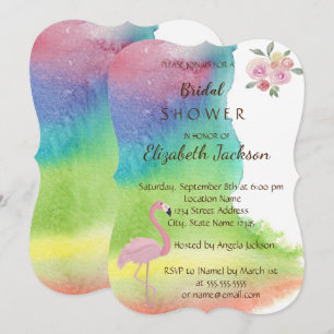 Aquarell-Spritzblumen-Flamingo-Brautparty Einladung