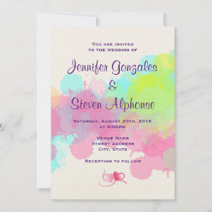 Aquarell-Spritzer Farbige Abstrakte Hochzeit Einladung