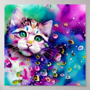 Aquarell-Spritzer-Kitty Poster