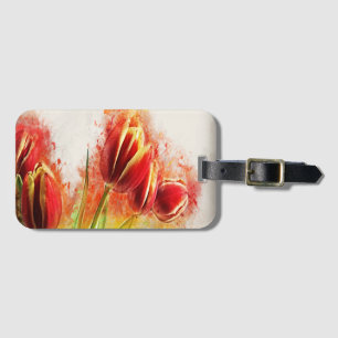 Aquarell-Spritzer Rote Gelbe Tulpen Floral Gepäckanhänger