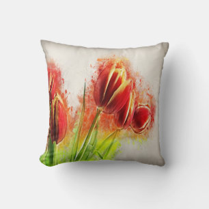 Aquarell-Spritzer Rote Gelbe Tulpen Floral Kissen