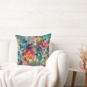 Aquarell-Spritzer und Tinten-Blumenmuster Kissen