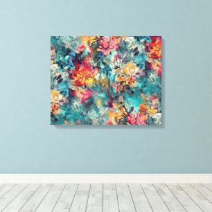 Aquarell-Spritzer und Tinten-Blumenmuster Leinwanddruck