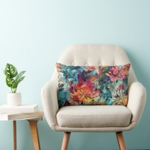 Aquarell-Spritzer und Tintenblumen Lendenkissen