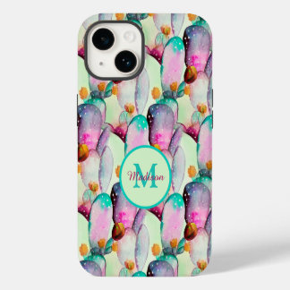 Aquarell Stachelige Birnenkaktus Blumen Monogramm iPhone 14 Hülle