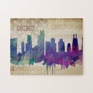 Aquarell-Stadt-Skyline Chicagos, IL   Puzzle
