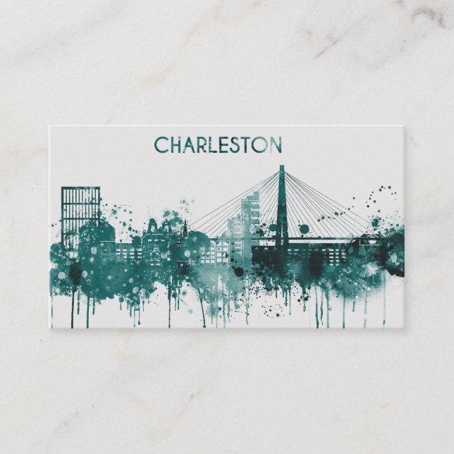 Aquarell-Stadt-Skyline von Charleston Visitenkarte (Vorderseite)